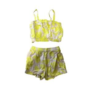 Gap Kids Girls Yellow Floral Linen Blend Cami Top and Shorts Set Size L 10-12